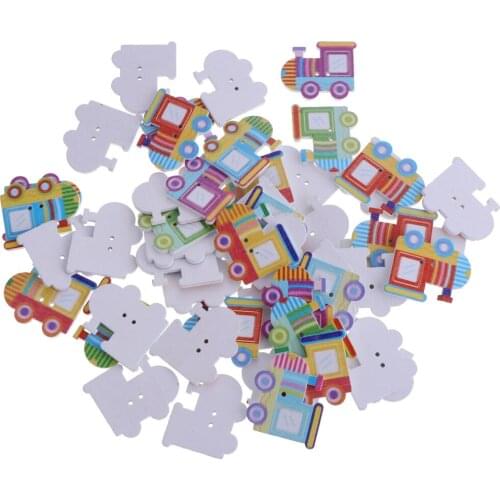 50 Pieces Wooden Buttons Animal Shape Cartoon Transport Sew For