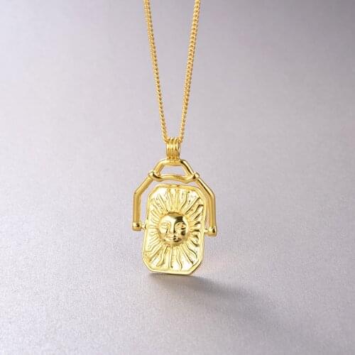 European and American classic retro S925 silver color Sun Moon flip square brand Necklace