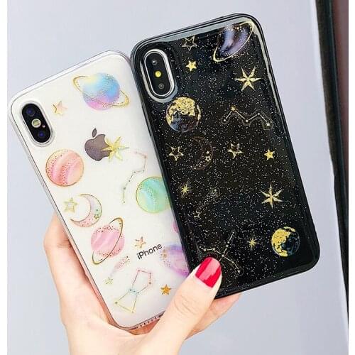 Hot Bling Glitter Space Stars Case for iPhone 7 Case for iPhone 8 7 6 6S Plus X Back Cover Girly Transparent Soft Silicone Cases