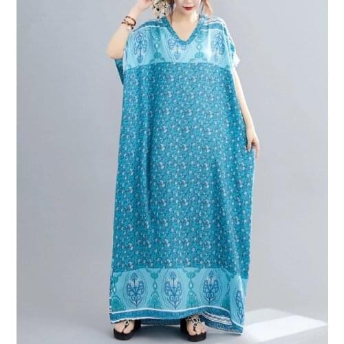 Cotton Plus Size Vintage floral Women Casual Loose Maxi Long Summer Beach Sundress Elegant Clothes 2021 Ladies Dresses