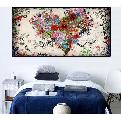 Modern art oil painting heart flower sea abstract art painting posters and prints family bedroom wall decoration painting