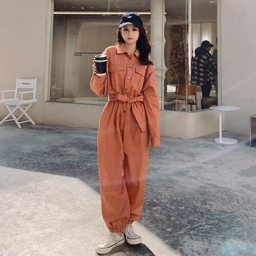 Oversize Orange Harem Jumpsuit Women Fashion Street Style Hip Hop Loose Spring Fall Bandage Overalls One Piece Pants Outfit 6001