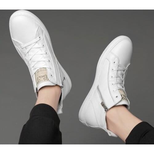 Men Fashion High Top Sneakers Spring Autumn Casual High Shoes New Luxury Brand Men Genuine Leather Shoes Simple Flats