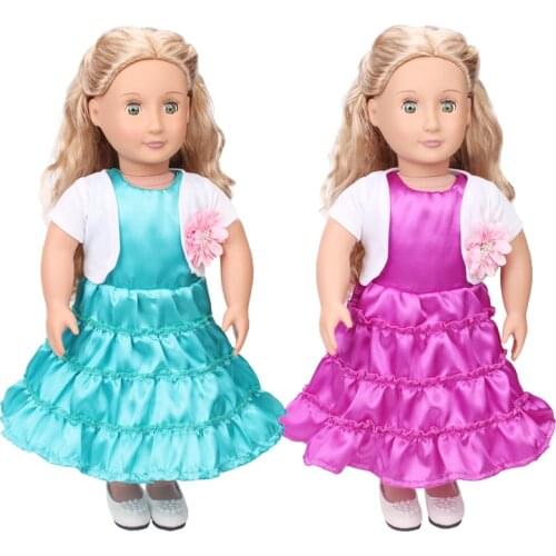Doll clothes 2 color princess dress + white coat toy accessories fit 18 inch Girl doll and 43 cm baby dolls c420_c421