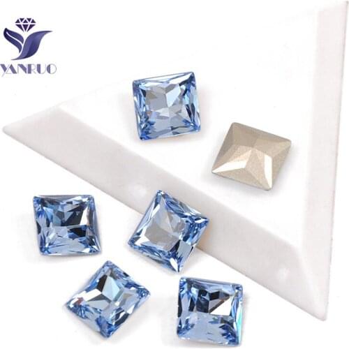 YANRUO 4447 Princess Square Light Sapphire No Strached Sewn Rhinestones Fancy Stones Claws Crystal Jewelry DIY