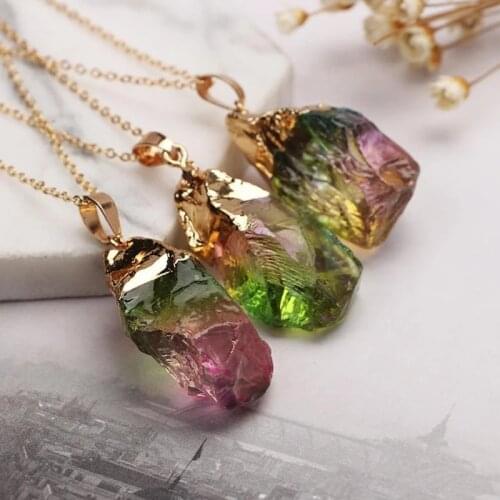LuckyShine Holiday Gift Jewelry Watermelon Tourmaline Pendant Necklace Vintage Gold Necklace Pendant Jewelry
