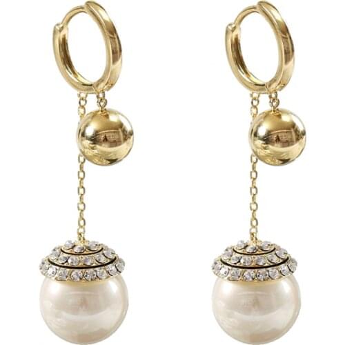 LANFLORA fashion Romantic pearl women Trendy long earrings copper alloy earrings Classic bulk wholesale earrings