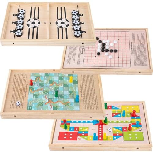 4-in-1 Table Slingshot Puck Flying Chess Winner Fun Toys Wood Fast Hockey Paced Sling Foosball Party Board Game For Parent-Child