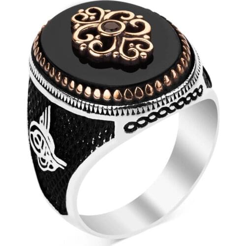 925 Sterling Silver Stylish Mens Ring with Black Onyx Silver ring with Onyx Stone For Men Ottoman Tughra Ring