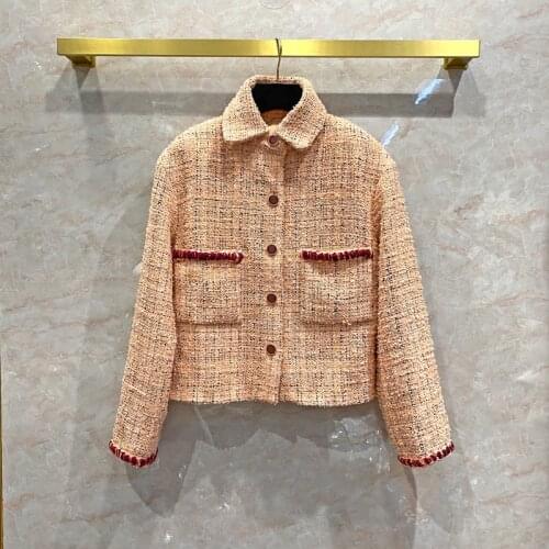 Spring Autumn 2021 New Designer womens High quality 100%Silk lining pockets tweed coat B359