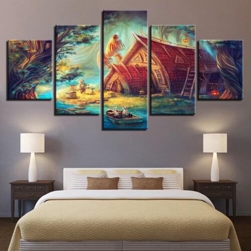 Landscape Sky Cloud Star Mountain River Hot Air Balloon 5 Piece Wall Pictures For Living Room Color Painting Art Home Decor