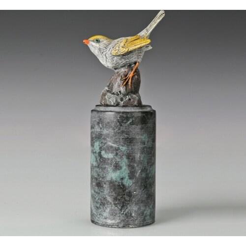 Full Color Small Bird Bronze Figurines Animal Brass Statue and Sculpture Marble Base for Home Study Room Decoration Accessories