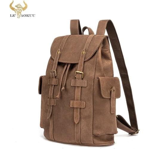 Design Female Male Crazy Horse Leather Large Capacity Travel University School Book Laptop Bag Backpack Daypack Women Men 1739