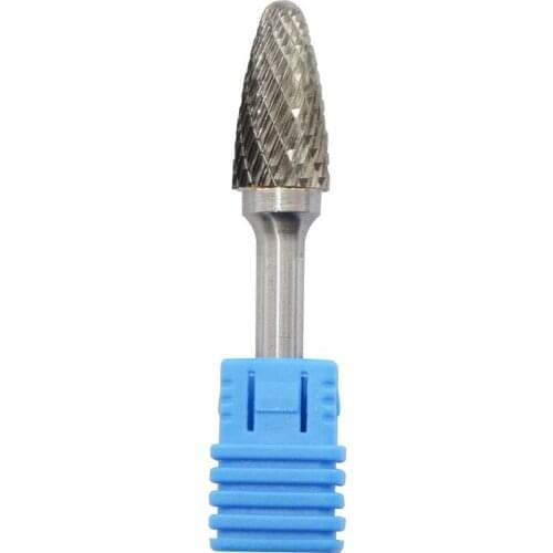 SF-5 Tungsten Carbide Burr Rotary File Tree Shape Radius End Shape Double Cut for Die Grinder Drill Bits 1/4'' Inch Diameter of