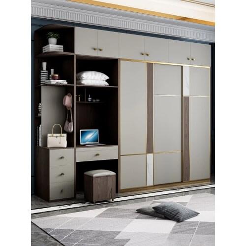 Wardrobe bedroom sliding door Modern minimalist cabinet combination Three-door wardrobe with dressing table