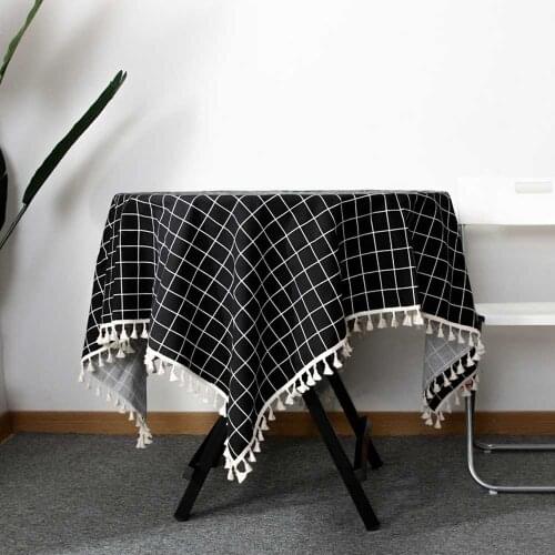 Cotton Linen Tablecloth Household Plaid Striped Printing Table cloth Pendant Lace Decor Rectangular Tea Table Pad Meal Cloth