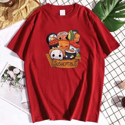 Susheptible Sushi Print T Shirt Woman Summer Tee Shirts Fashion Tee Clothes Oversized Casual Short-Sleeved Sport T Shirts Female