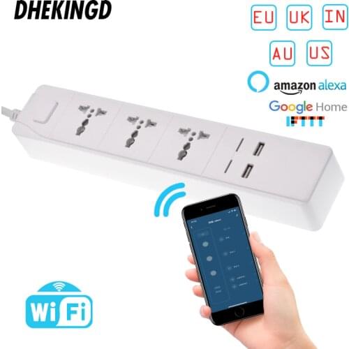 Wifi Smart Power Strip with Universal 3Socket 2/4USB Charging Station Work with Alexa Google Home Assistant UK/AU/EU/US/SA Plugs
