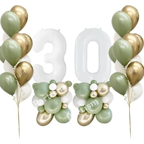 42pcs Avocado Green Kit With 40inch White Number Balloons Retro Gold Balloon For Birthday Party Decoration Wedding DIY Supplies