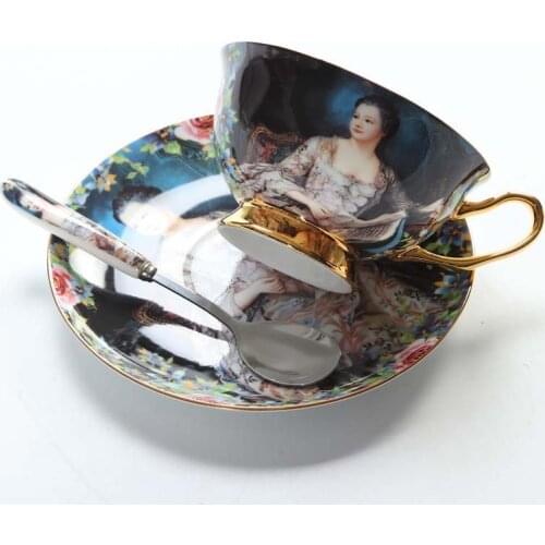 High Quality Bone Porcelain Coffee Cups Vintage Ceramic Cups On-glazed Advanced Tea Cups And Saucers Sets Luxury Gifts