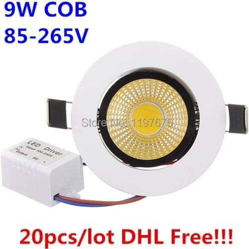 Factory Price!!! COB LED Down Light 9W Recessed LED COB Downlight 20pcs/lot, DHL/Fedex Free Shipping