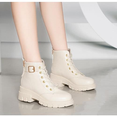 WHNB Ankle Boots PU Leather Women Winter Boots Flat Platform Short Boots Ladies Shoes Fashion Autumn Winter Boots 2021 New