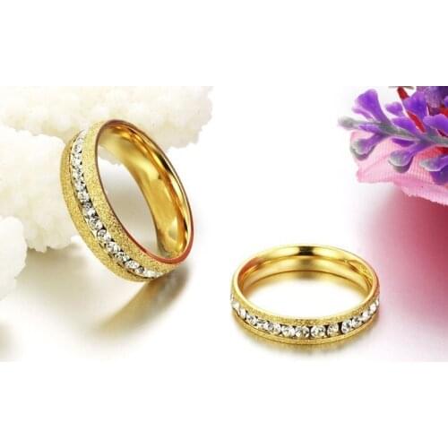 Female 4mm Shining Crystal Drill brushed 316L Stainless Steel Rings Fashion Gold glaze Wholesale Designed Lover Gift