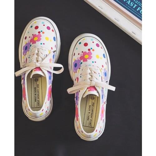 Floral Canvas Shoes Girls Summer Women 2021 New Low-top Gumshoes All-match Student Casual Skateboard Trendy Shoes Flower 35-40
