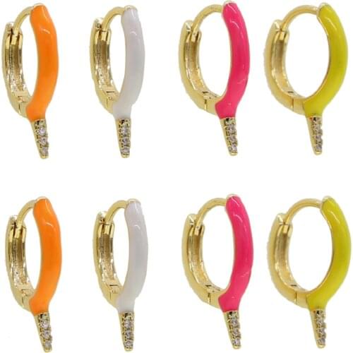 Geometric multi piercing mini hoops gold color Neon enamel cz spike hoop earring for women