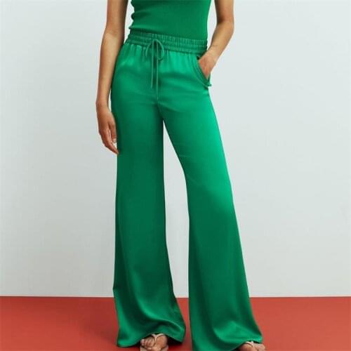 MESTTRAF Women 2021 Fashion Side Pockets Loose Wide Leg Pants Vintage High Elastic Waist Drawstring Female Trousers Streetwear