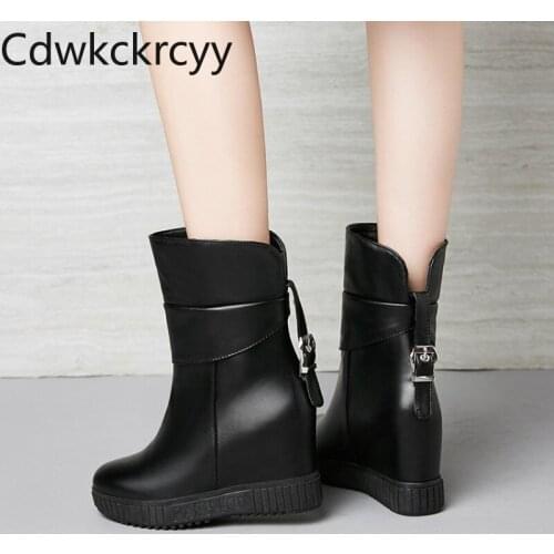 Winter The New fashion Round head Thick bottom Increase within Martin boots Plus velvet Keep warm High heel Women boots 34-43