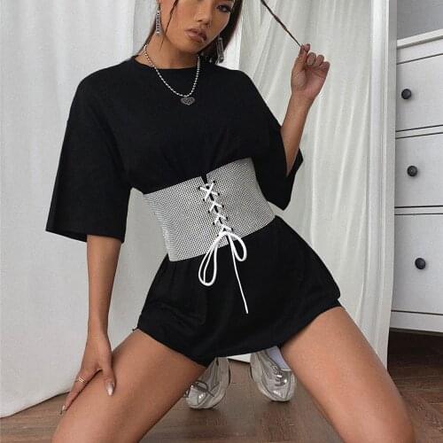 2021 Crystal Wide Corset Belt Cummerbunds Woman Rhinestones Belt Cummerbund Wide Womens Streetwear Lace Up Corset Waistbands