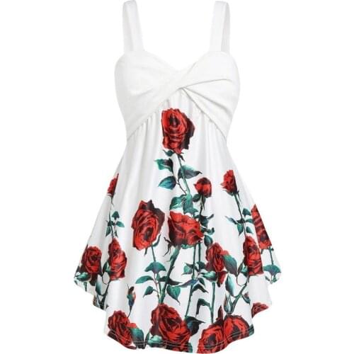 Summer womens dress 2021 Sexy Rose Printed Strappy Twisted V-neck Sleeveless Short Women Dress robe femme robe femme été