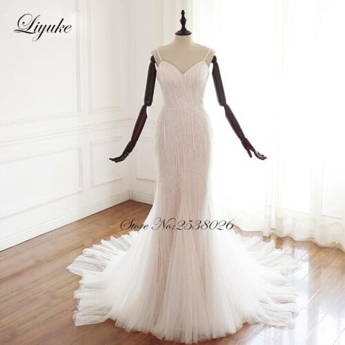 Liyuke Empire Waistline V-Neck Full Beading Sewing Sleeveless Mermaid Wedding Dress Vestido De Noiva