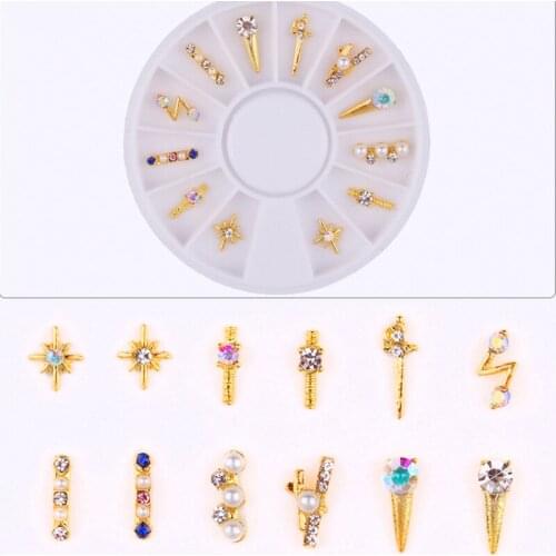 1Bag=(1 Wheel) Nail Art Charming Crystals Pearl Alloy Rhinestone Silver/Gold Multi-Shape (Bow-knot;Crown...) Nail Art Tips Alloy