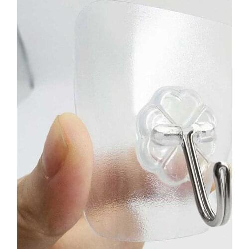 10pcs Wall-mounted Nail-free Seamless Hook Transparent Strong Self Adhesive Door Wall Hangers Towel Mop Handbag Holder Hook