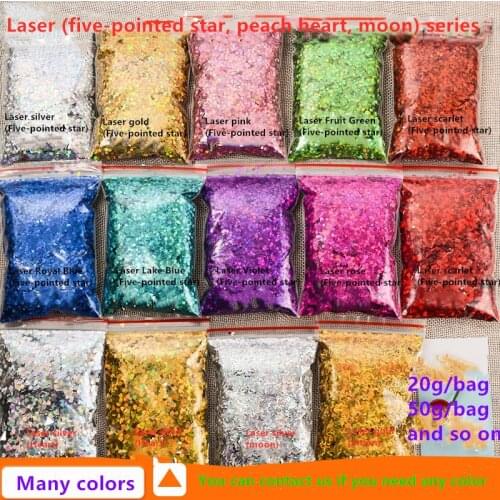 20g Laser large five-pointed star gold powder nail art jewelry peach love glitter sequin diy material glitter powder