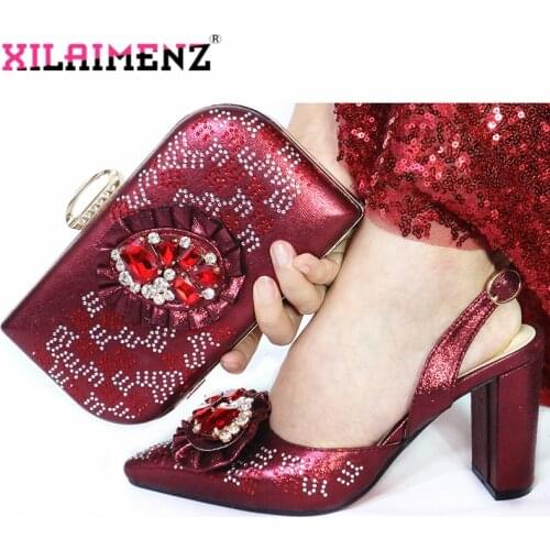 2019 Sexy African Women Matching Shoes and Bag Set In Heels Matching Shoes and Bag Set for Italian Party in Wine Color
