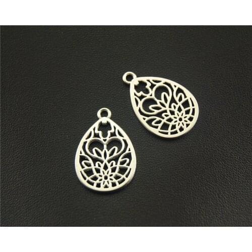 30pcs Silver Color Filigree Pattern Water Drop Shape Charm DIY Handmade Jewelry Findings 16x25mm A1518