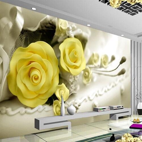3D Wallpaper Modern Yellow Flowers Mural Living Room Restaurant Interior Design Cozy Decor Wallpaper Roll Papel De Parede Floral