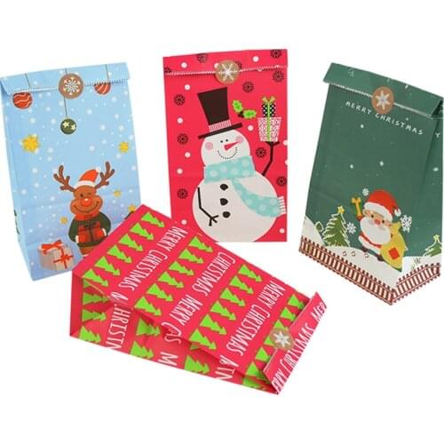 5pcs Christmas Gift Bags Box Candy Food Cookies Packing Paper Bag Christmas Party Decorations Supplies Navidad Xmas Kids Gift