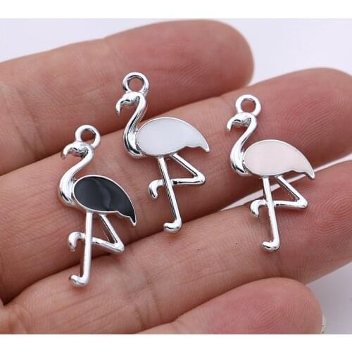 6PCS Silver Plated Enamel Pink Flamingo Charms Pendants for Jewelry Making Bracelet Necklace DIY Earrings Handmade Craft