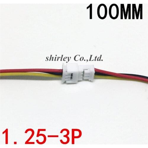 Free shiiping 100 Pair Micro JST 1.25 3P 3Pin 100MM/10CM Male and Female Connector plug with Wires Cables 1.25MM