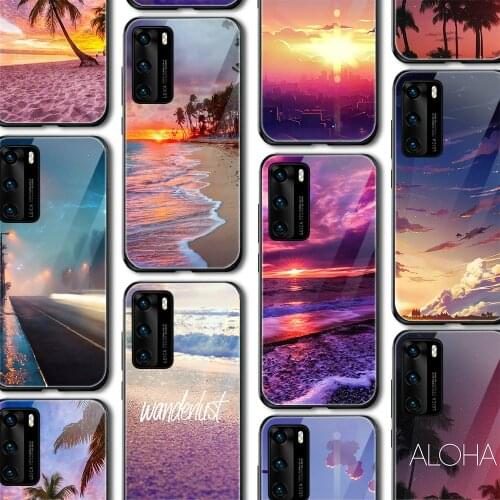 Dusk Beach Sunset Glow Cases for Huawei P30 P20 P40 P Smart Z 2019 Honor 20 10 9 9X Pro Mate 30 20 Lite Pro Nove 5T Glass Cover