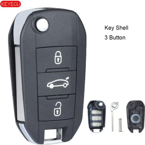 KEYECU Flip 3 Button Remote Key Shell CASE Fob + Uncut Blade HU83 With Groove Replacement for Peugeot 308 508