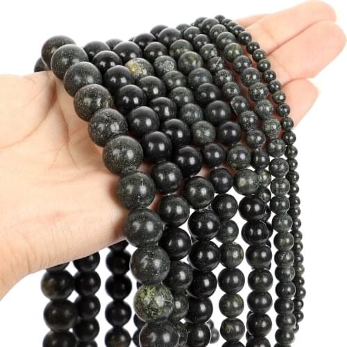 15"Strand Buddhist Natural Stone Beads Smooth Green Prayer Stone Beads Round Loose Spacer Beads For Jewelry Making 4-12mm