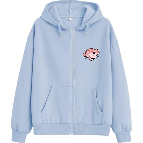 Harajuku Cotton Sweatshirt Cute Frog Zipper Hoodie 90s Aesthetic Thermal Jacket Plus Size Punk Clothes Pocket Goth Baggy Hoodies