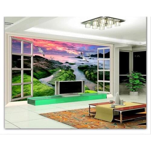 Customized 3d wallpaper 3d wall murals Ocean scenery outside the window 3 d TV setting wall beauty mural wallpaper room