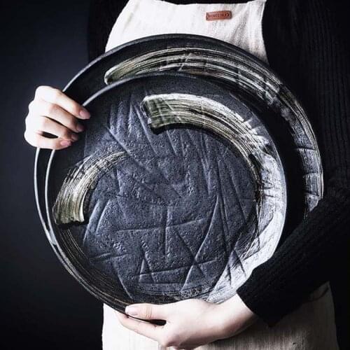 FANCITY14.5 inch large ceramic plate hotel restaurant home seafood plate assortment sushi plate Japanese round plate Japanese ma