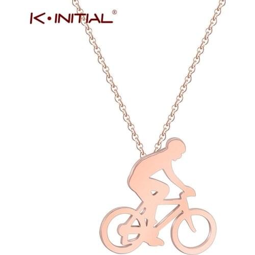 Kinitial Fashion Charm Bicycle Bike Rider Pendant Necklace for Mens Women Stainless Steel Chian Necklaces Jewelry collares